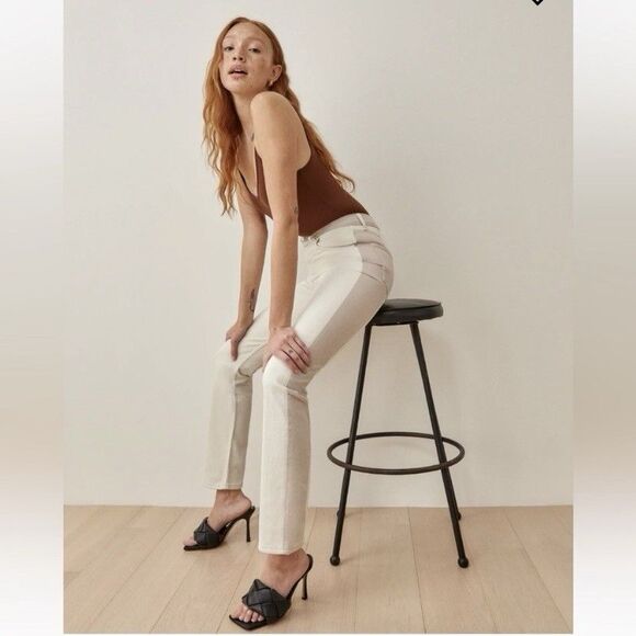 Reformation Cynthia Tonal Reworked High Rise Straight Jeans Clay Wash Size 26 - Picture 12 of 13